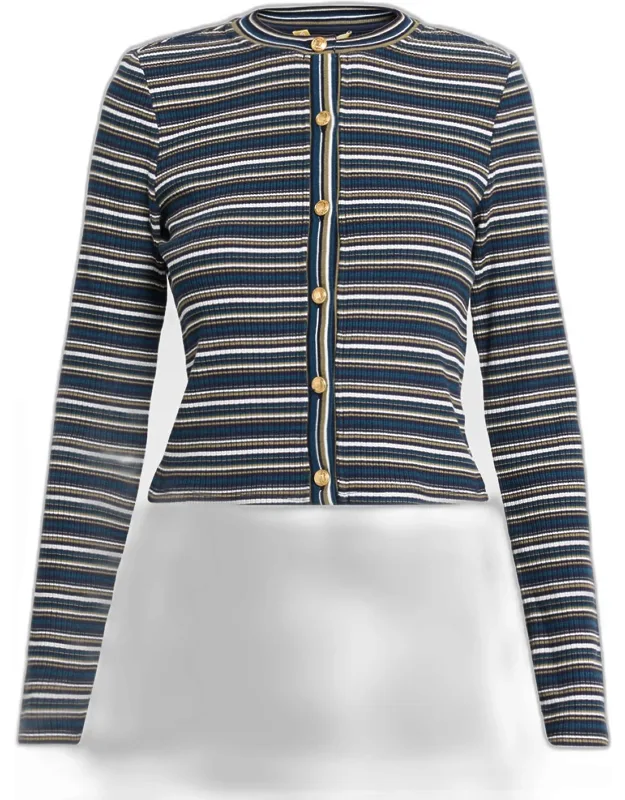 Striped Button-front Cardigan