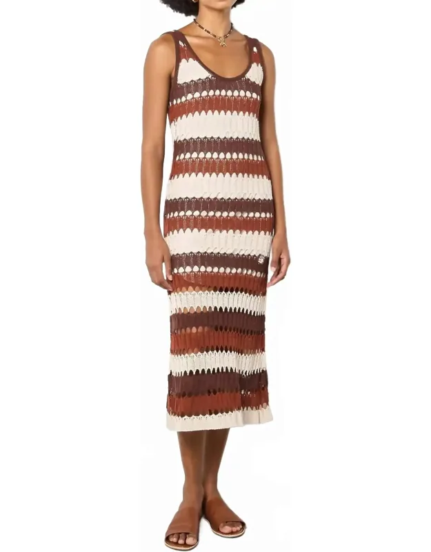 Boho Striped Crochet Midi Dress