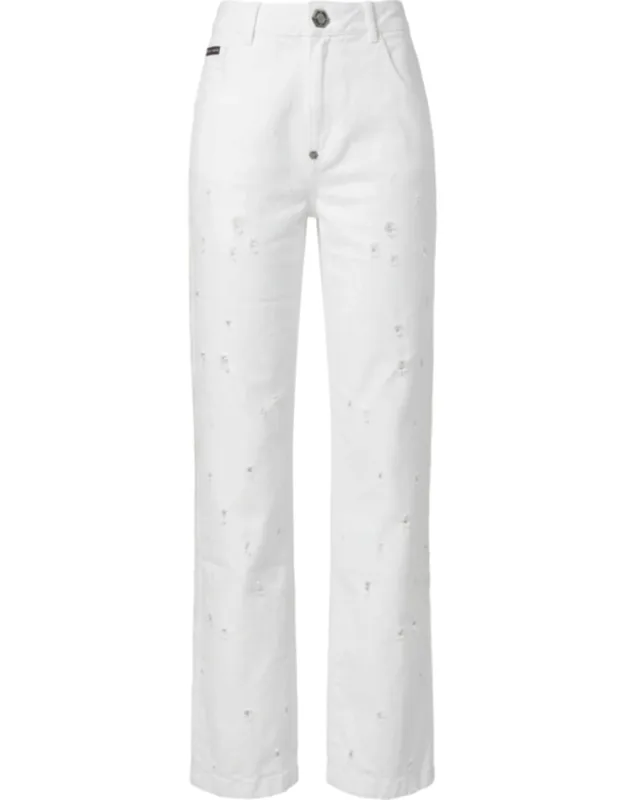 Straight Fit Jeans With Distressed Detailing And Classic Five Pocket Construction
