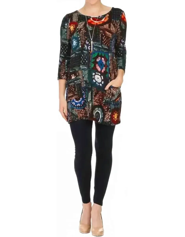 Patch Print 3/4 Sleeve Sweater Dress