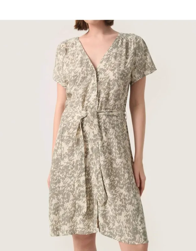 V-neck Short Sleeve Belt Mini Dress