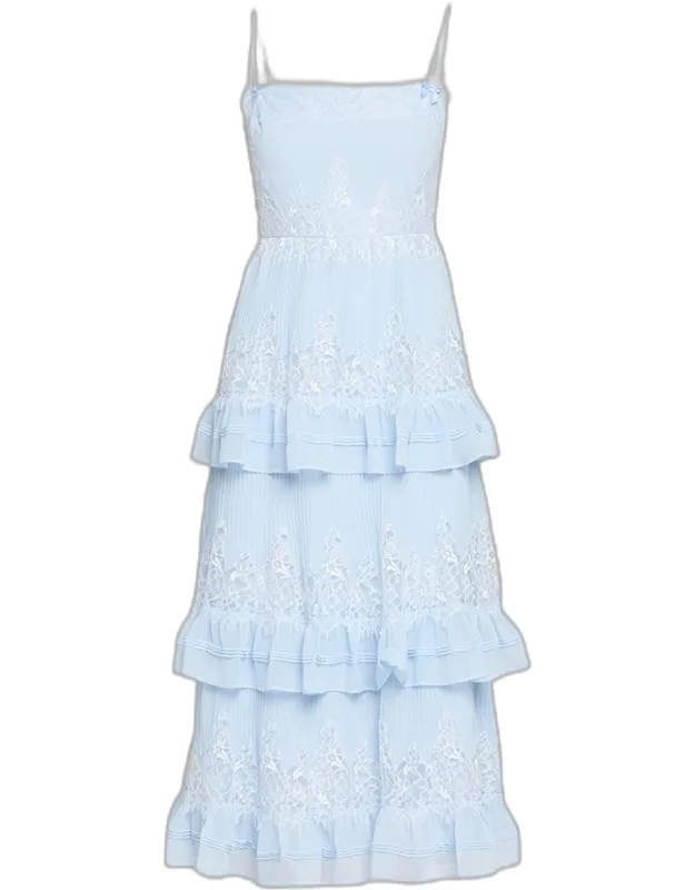 Chiffon Lace Tiered Midi Dress