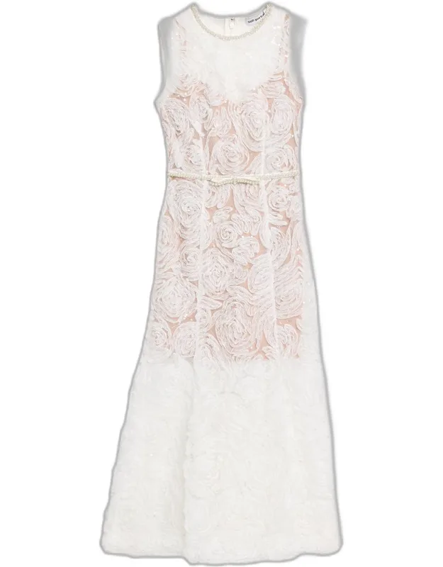 Tulle Lace Rose Applique Midi Dress