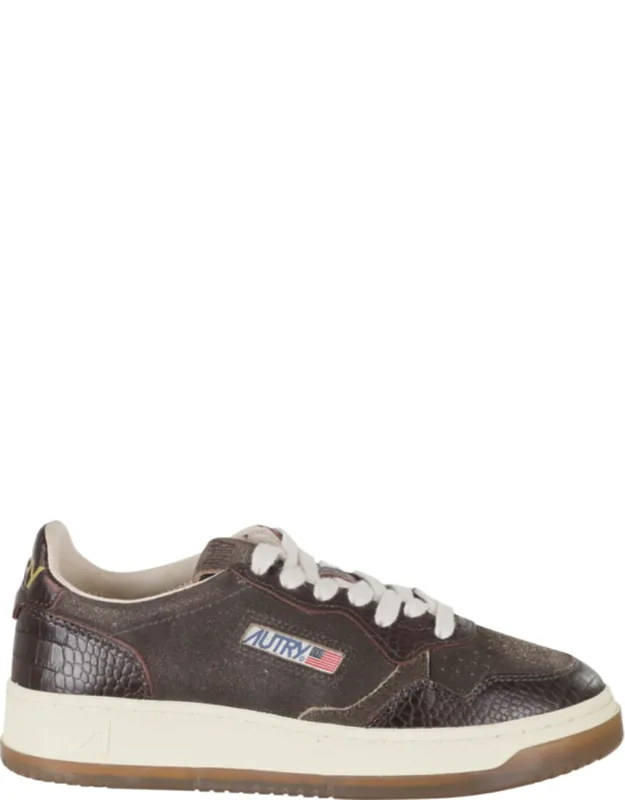 Medalist Low Crocodile Pattern Suede Sneakers