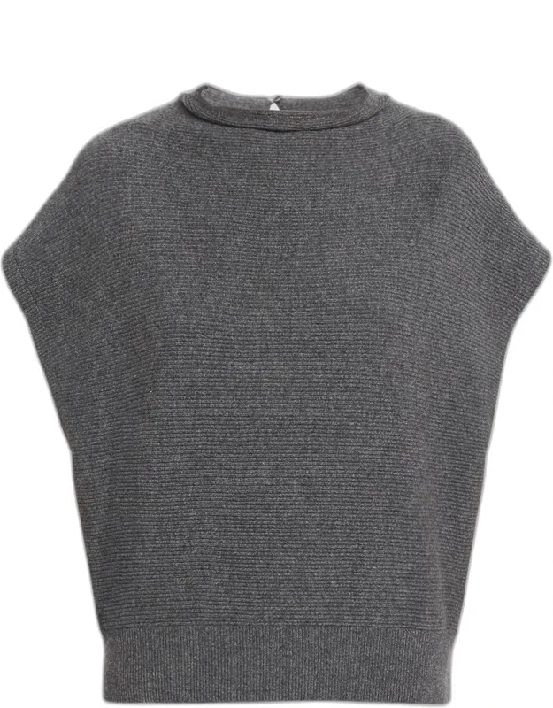 Monili Mock-neck Cotton Rib Cap-sleeve Sweater