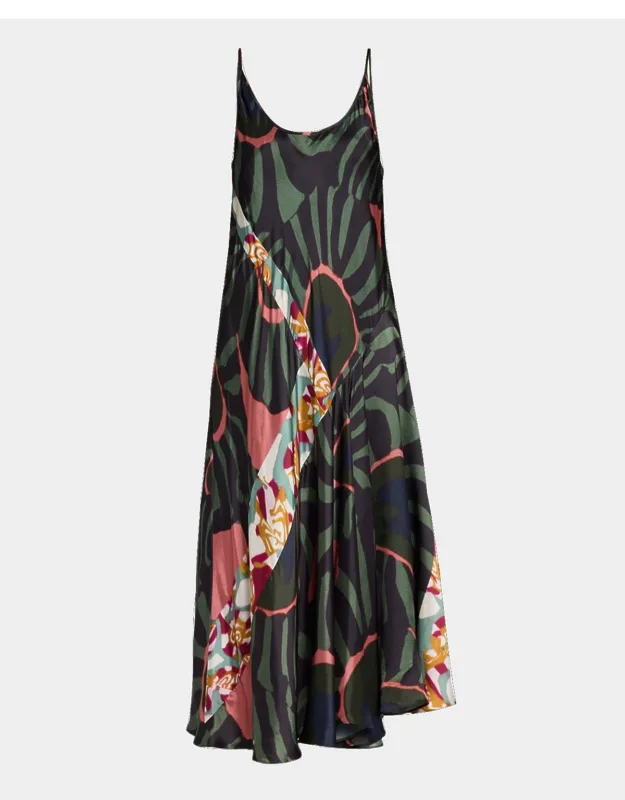 Patchwork Satin Midi Slip Dress