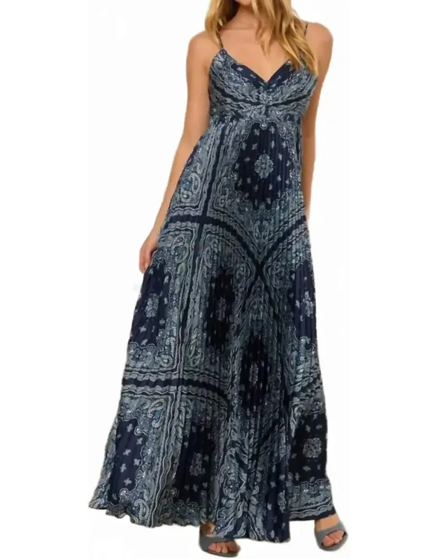 Bandana Print Pleated Maxi Dress