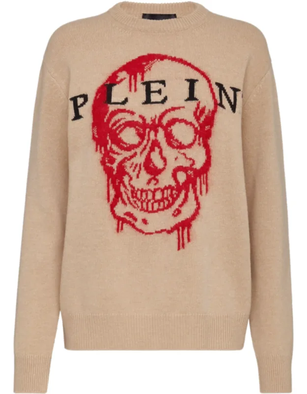 Pullover Round Neck Long Sleeve Intarsia Skull