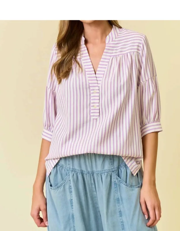Striped Puff Sleeve Pullover Top