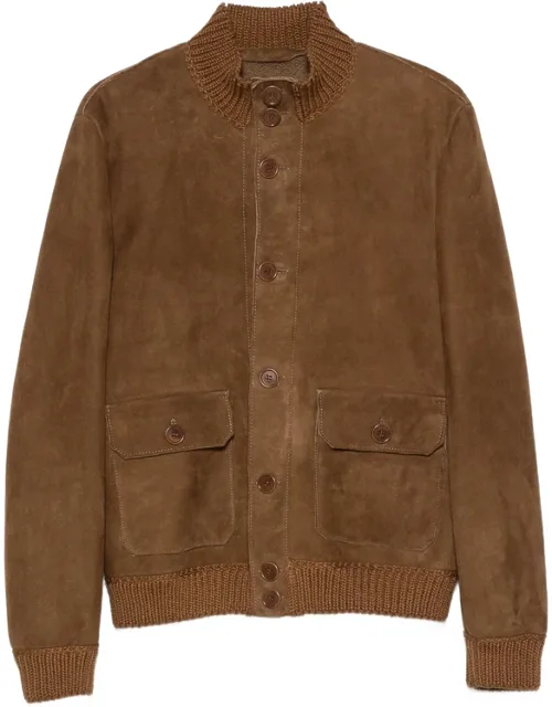 Ribbed-trim Suede Jacket