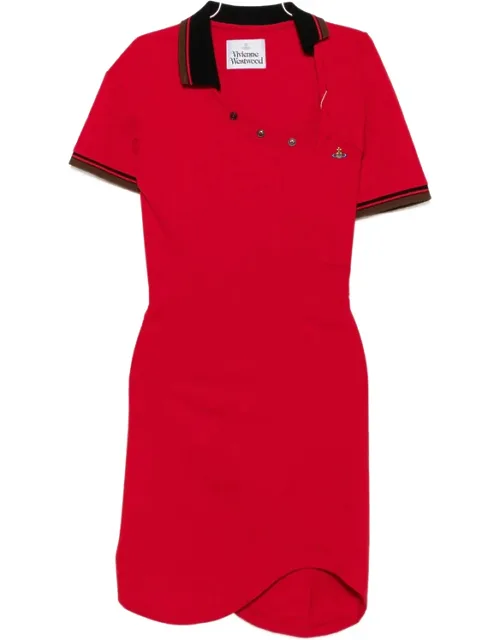 Asymmetric-neck Polo Mini Dress