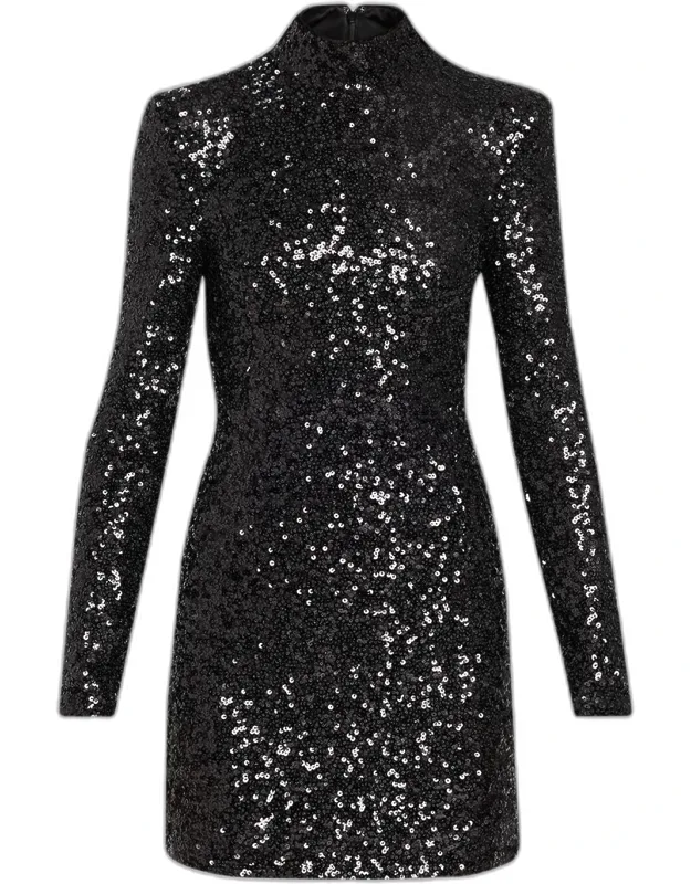 Sequin Mock-neck Mini Dress