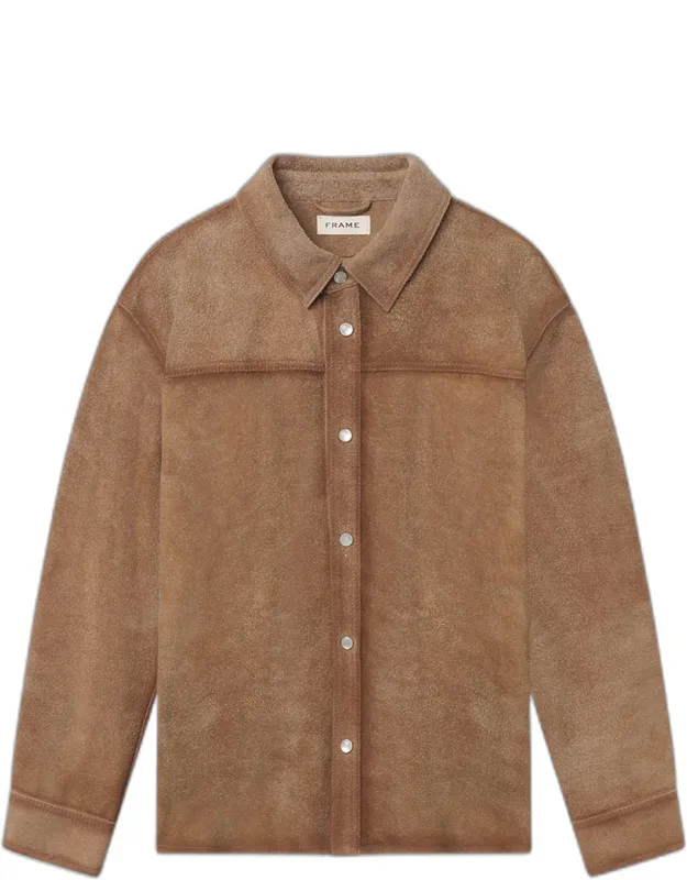 Suede Snap-front Shirt Jacket