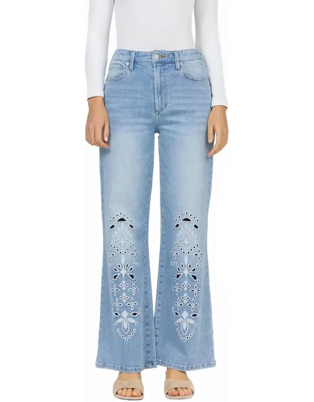 Embroidered Wide Leg Jeans