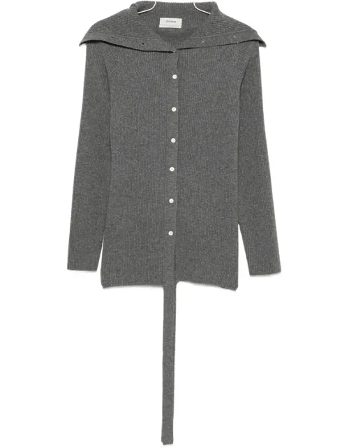 Ribbed-knit Sailor-collar Cardigan