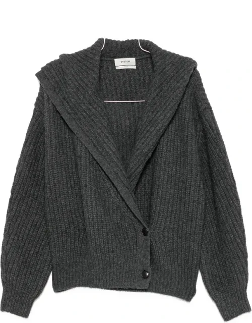 Ribbed-knit Hooded Cardigan