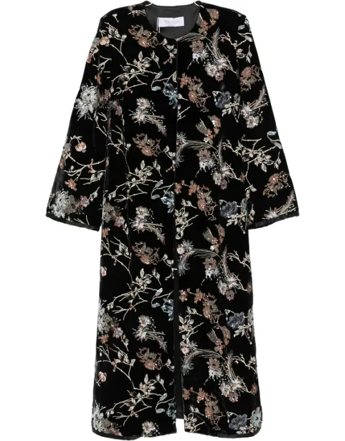 Floral-embroidered Sequin-embellished Coat
