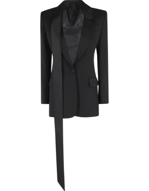 Asymmetrical Satin-collar Wool Blazer