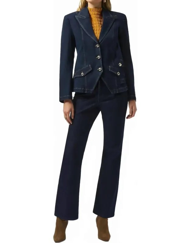September Stretch Denim Fitted Blazer With Gold Buttons