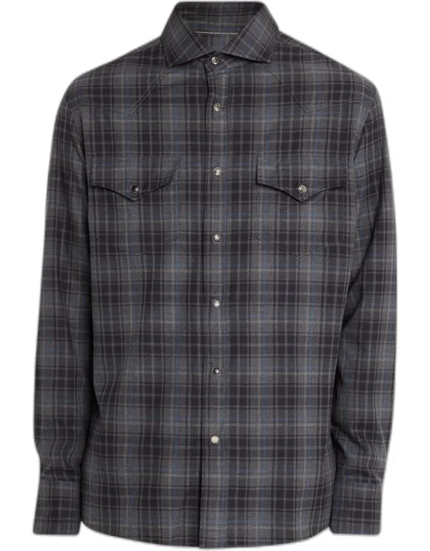 Cotton Plaid Snap-front Western Shirt