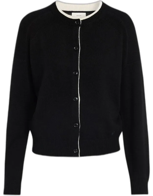 Nicola Contrast Crewneck Cashmere Cardigan