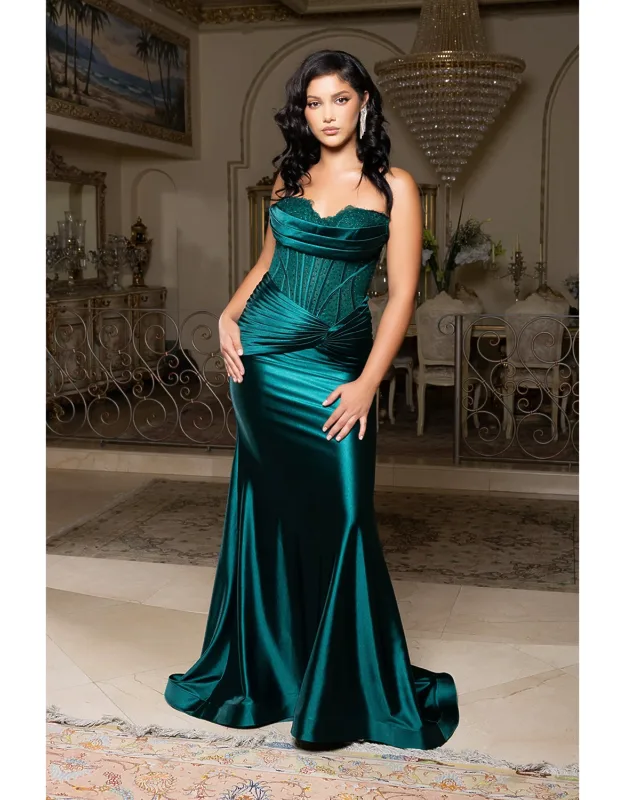 Strapless Satin Corset Mermaid Evening Gown With Beaded Bodice Prom Dress