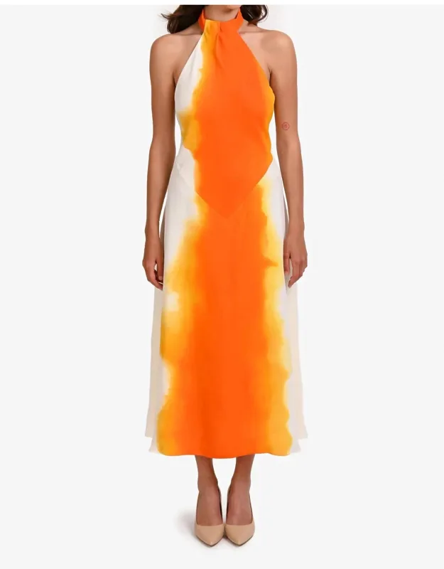 Abstract-print Halterneck Dress