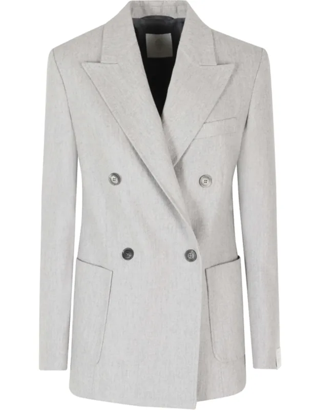 Double-breasted Lapel Padded Shoulders Wool-blend Blazer