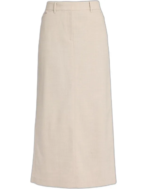 Stretch Wool Column Midi Skirt