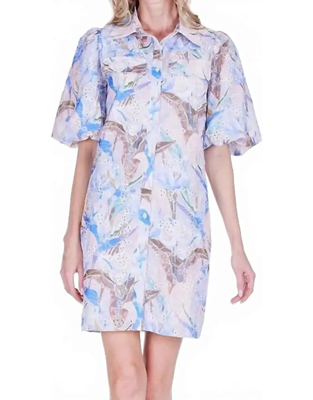 Puff Sleeve Fitted Mini Shirtdress