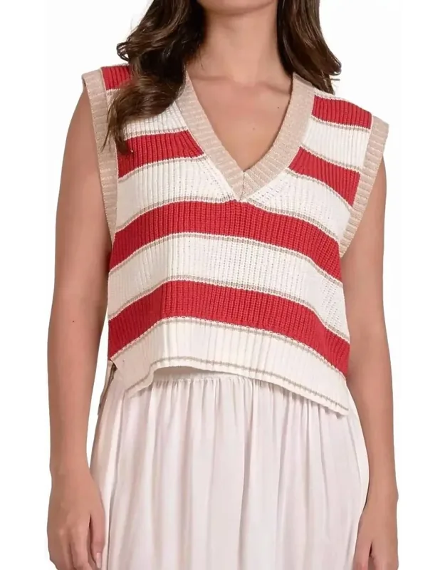 V-neck Stripe Sleeveless Sweater