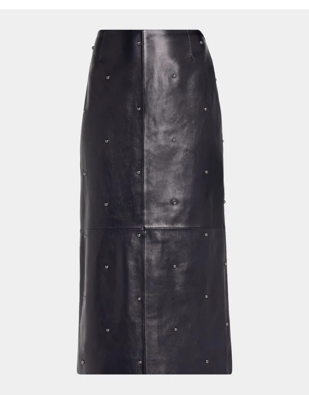Dotted Nappa Leather Midi Pencil Skirt