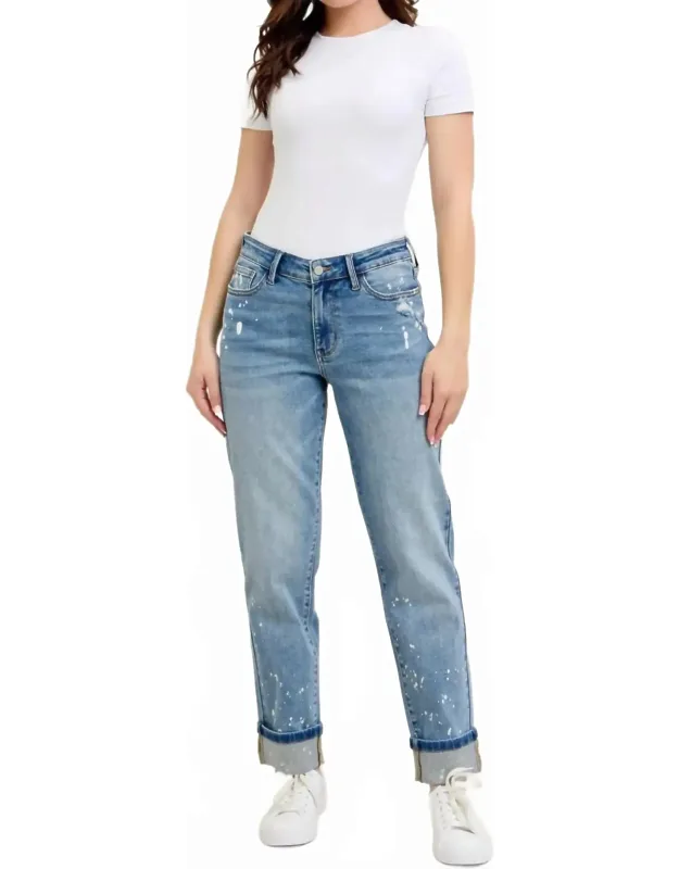 Mid Rise Cuffed Boyfriend Jeans