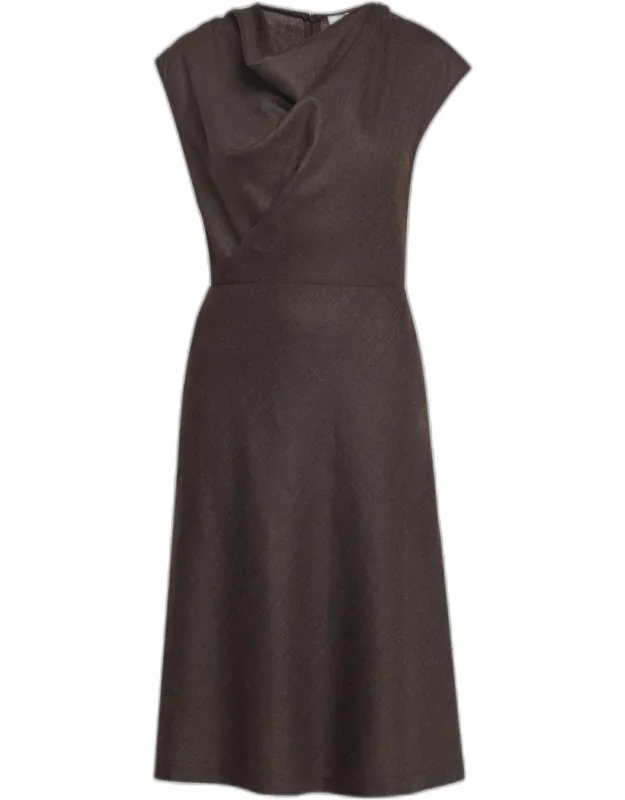 Fluid Wool Twill Cowl-neck Midi Dress