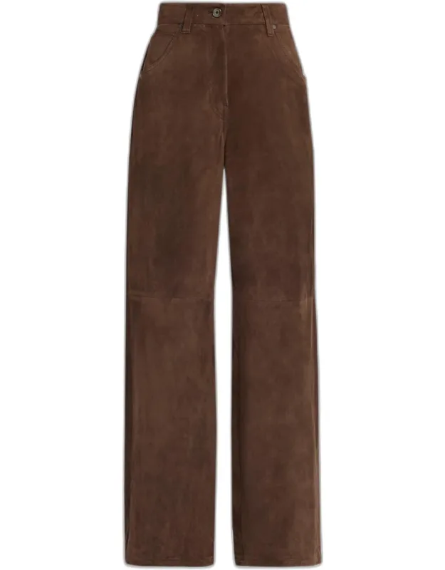 Suede Relaxed Straight-leg Pants