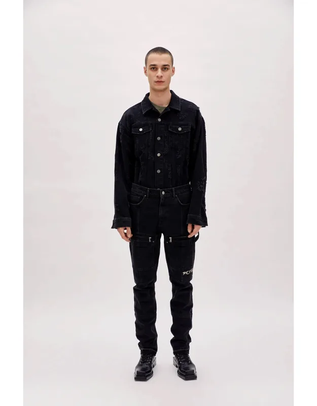 Cotton Cargo Denim Pants With Zip