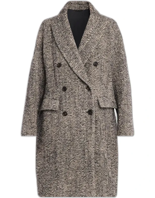 Maxi Herringbone Double-breasted Coat