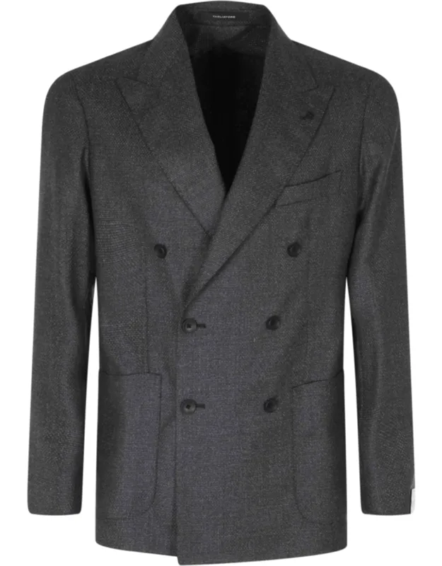 Double-breasted Textured Wool-blend Blazer