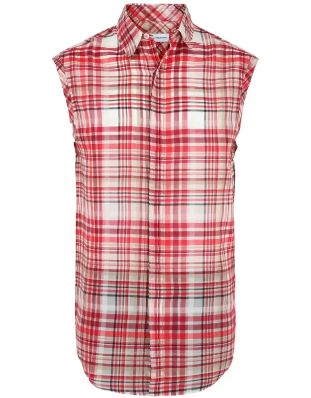 Plaid Print Sleeveless Shirt