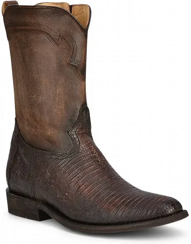 Lizard Teju Embroidery Round Toe Boots