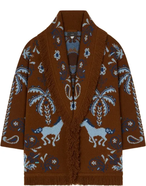 Fringe-trimmed Intarsia Cardigan