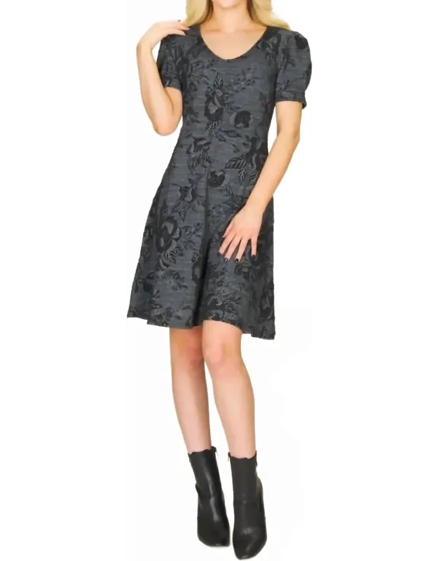 Floral Jacquard Print 3/4 Sleeve Fit And Flare Dress