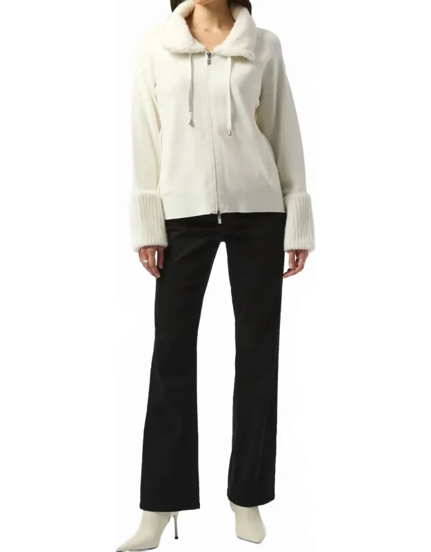 Long Sleeve Knit Coat With Fur Trim