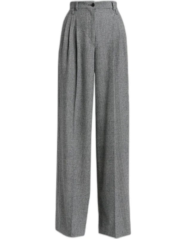 Glen Plaid Cashmere-wool Pleated Wide-leg Trousers