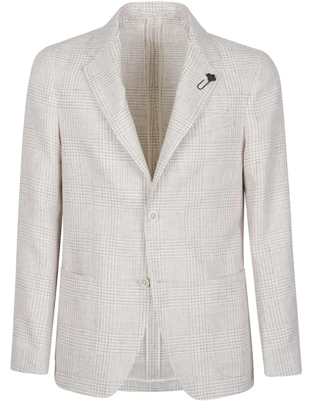 Checkered Linen-blend Blazer