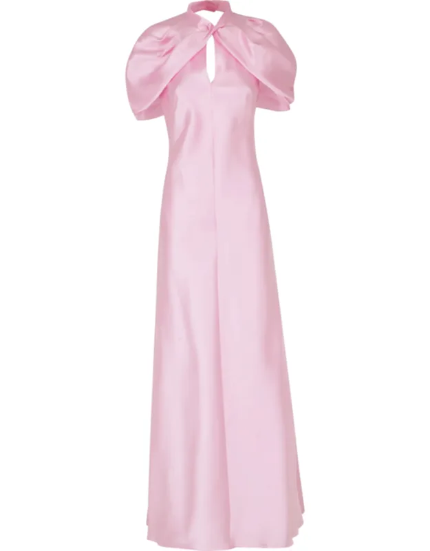 Mikado Tailored V-neck Short Sleeve Silk-blend Dress