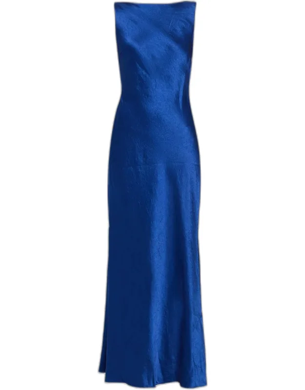 Cowl Backless Satin Maxi Dress