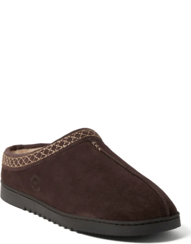 Genuine Suede Clog Slipper With Embroidery
