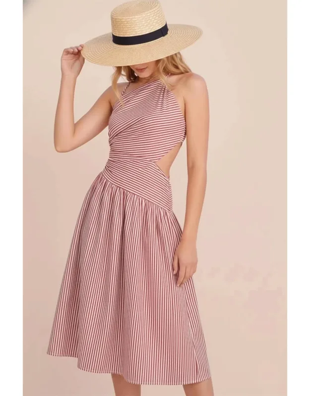 Asymmetrical Striped Midi Dress