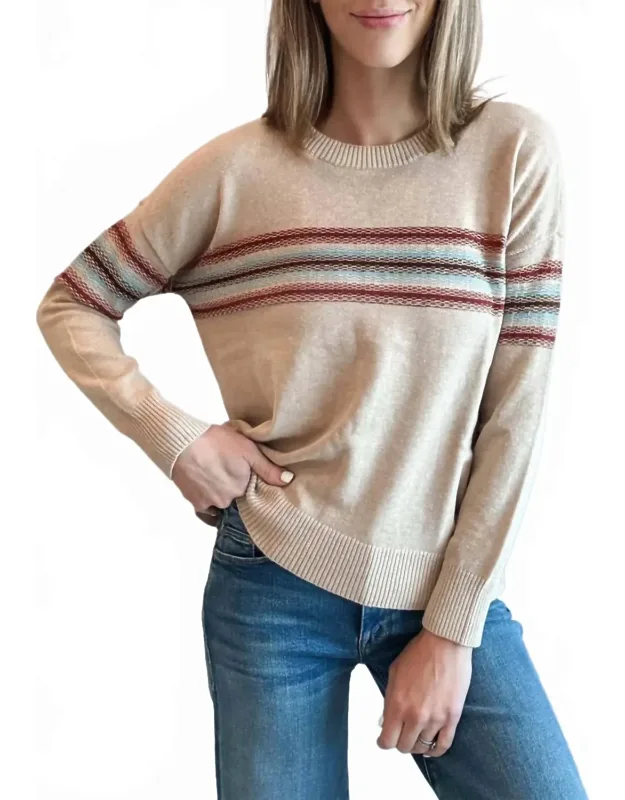 Cotton Cashmere Stripe Crew Neck Sweater